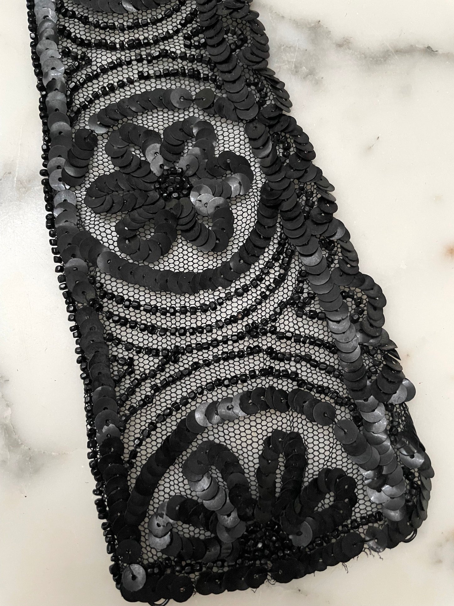 Antique French Black Sequin Beaded Applique