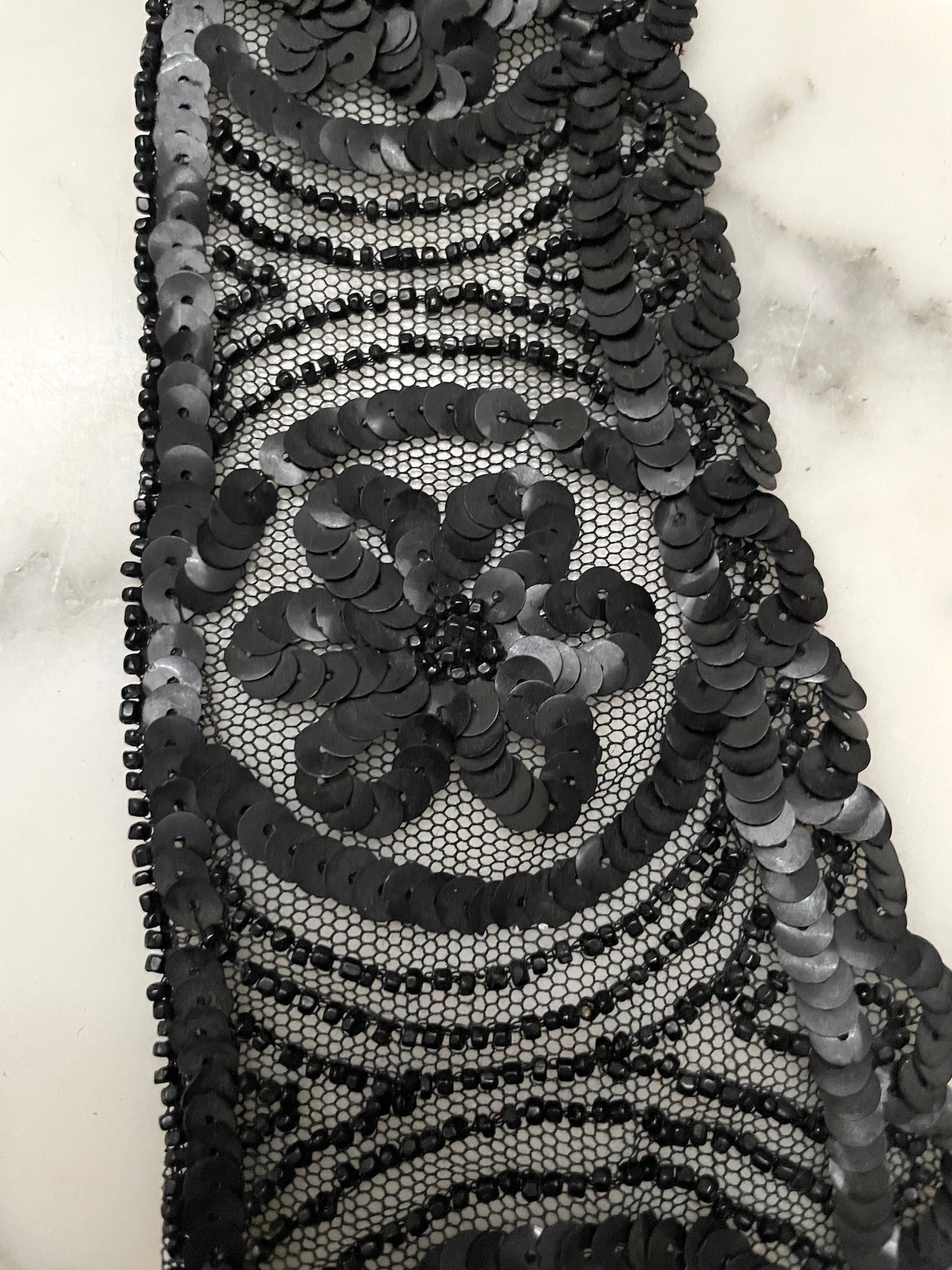Antique French Black Sequin Beaded Applique