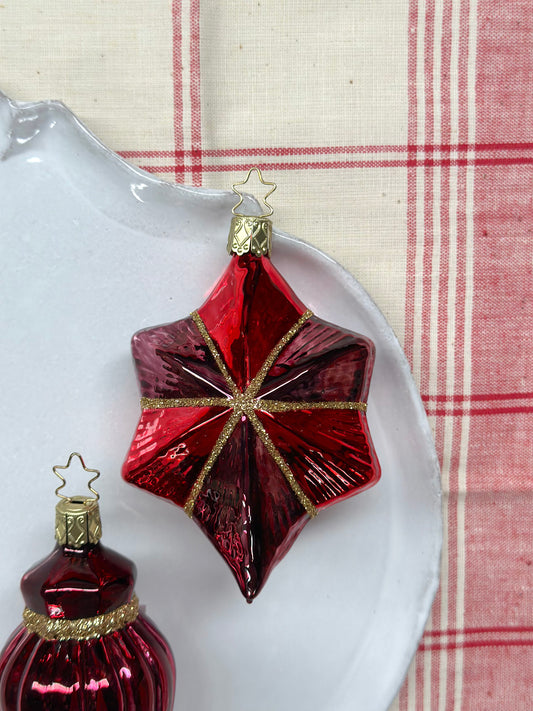 German Glass Christmas Ornament Set - Red & Gold Pair