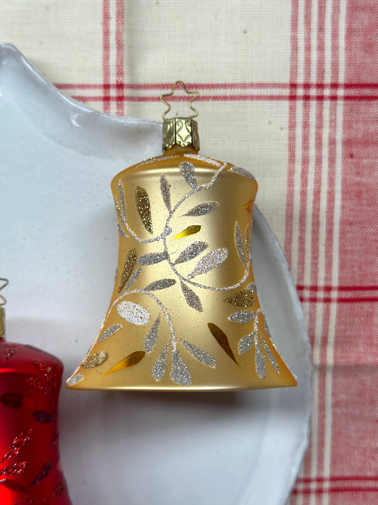 German Glass Christmas Ornaments - Gold Or Red Bells