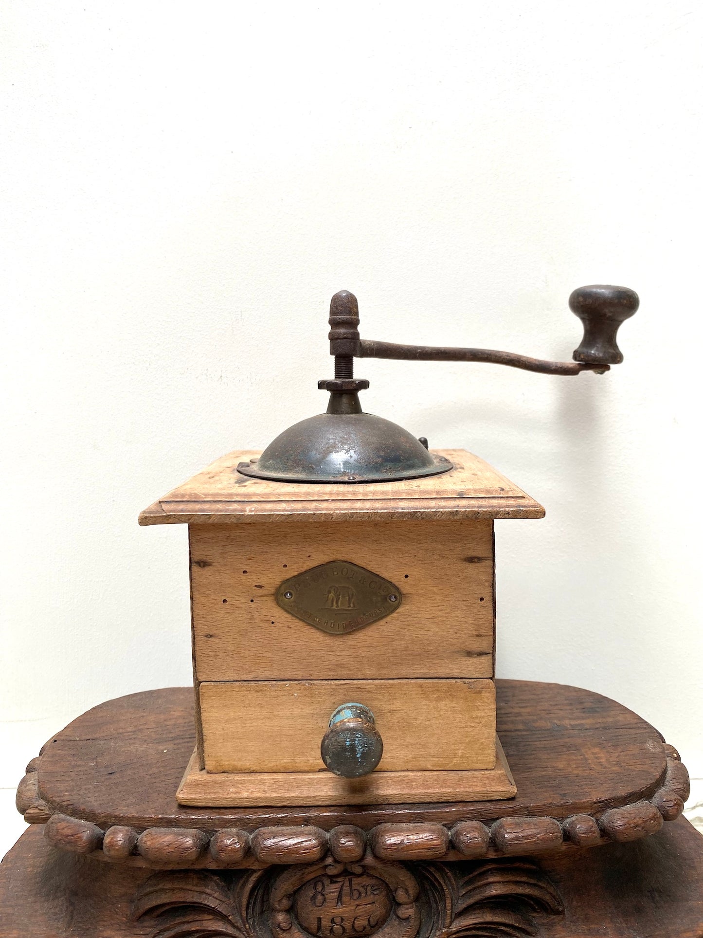 Vintage French 'Peugeot' Wooden Coffee Grinder "Moulin à poivre"