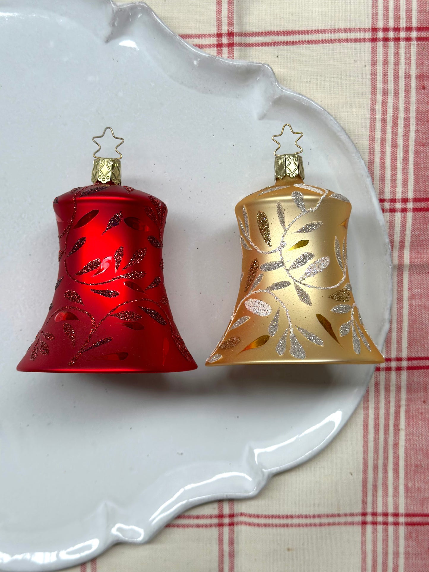 German Glass Christmas Ornaments - Gold Or Red Bells