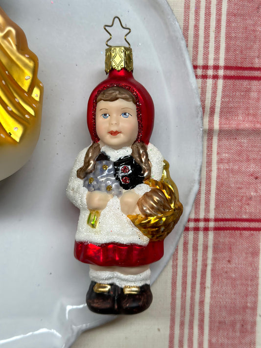 German Glass Christmas Ornaments - Fairytale Snow White Or Red Riding Hood