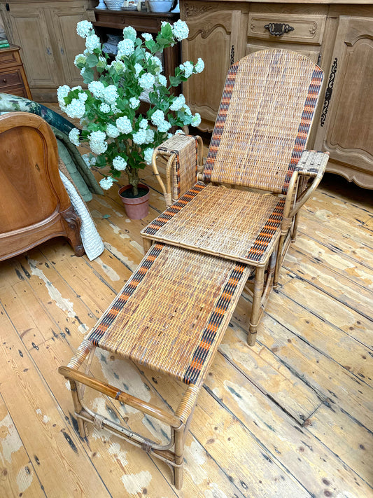 Vintage European Extendable Cane Lounge Chair