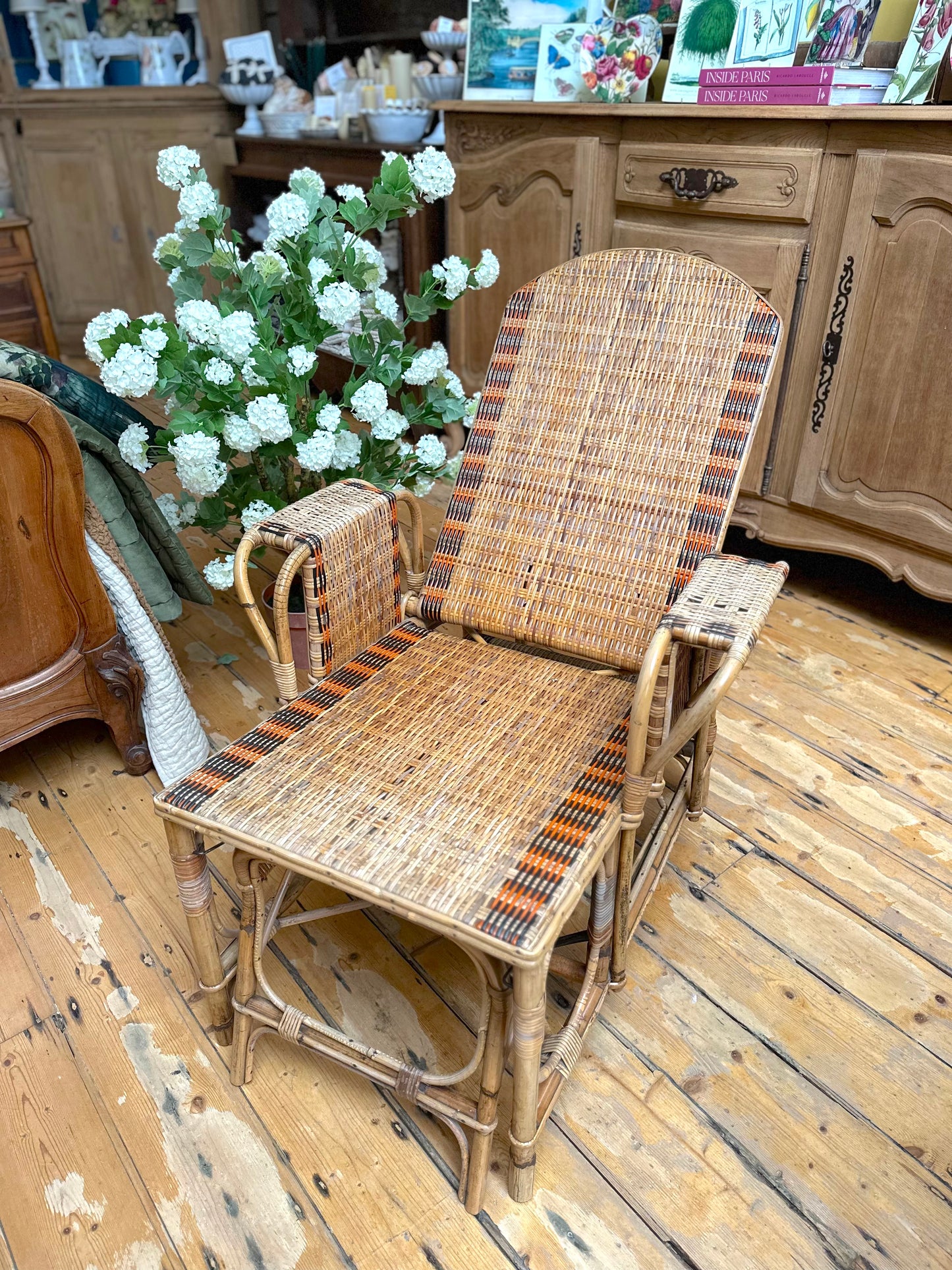 Vintage European Extendable Cane Lounge Chair