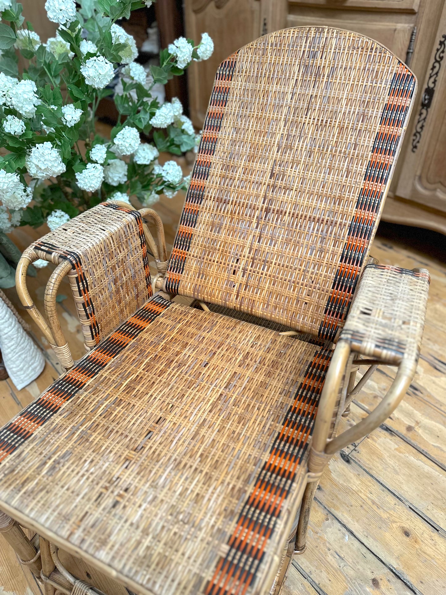Vintage European Extendable Cane Lounge Chair