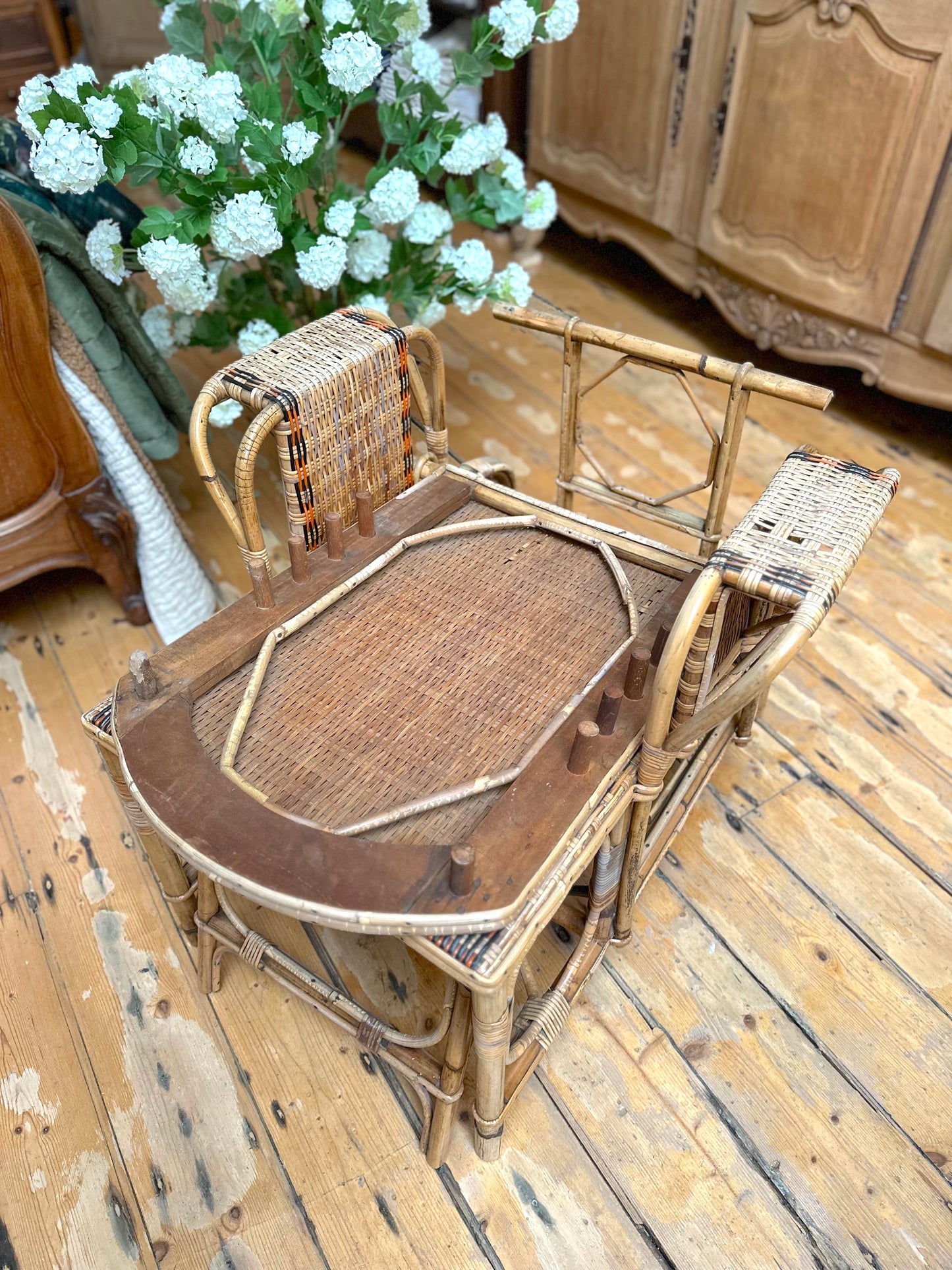 Vintage European Extendable Cane Lounge Chair