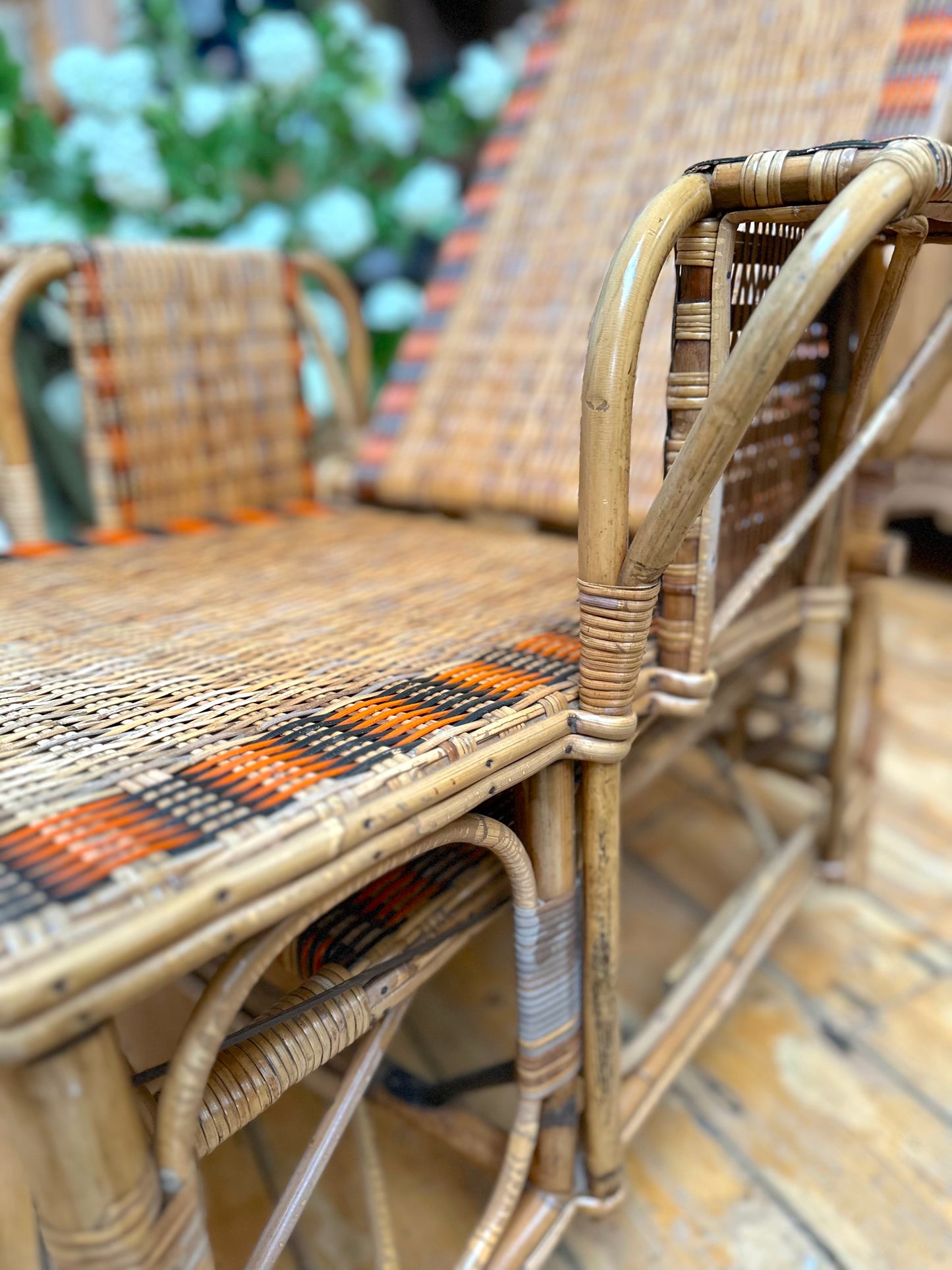 Vintage European Extendable Cane Lounge Chair
