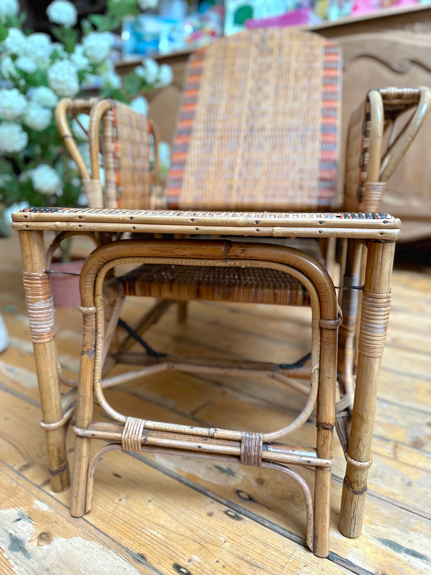 Vintage European Extendable Cane Lounge Chair