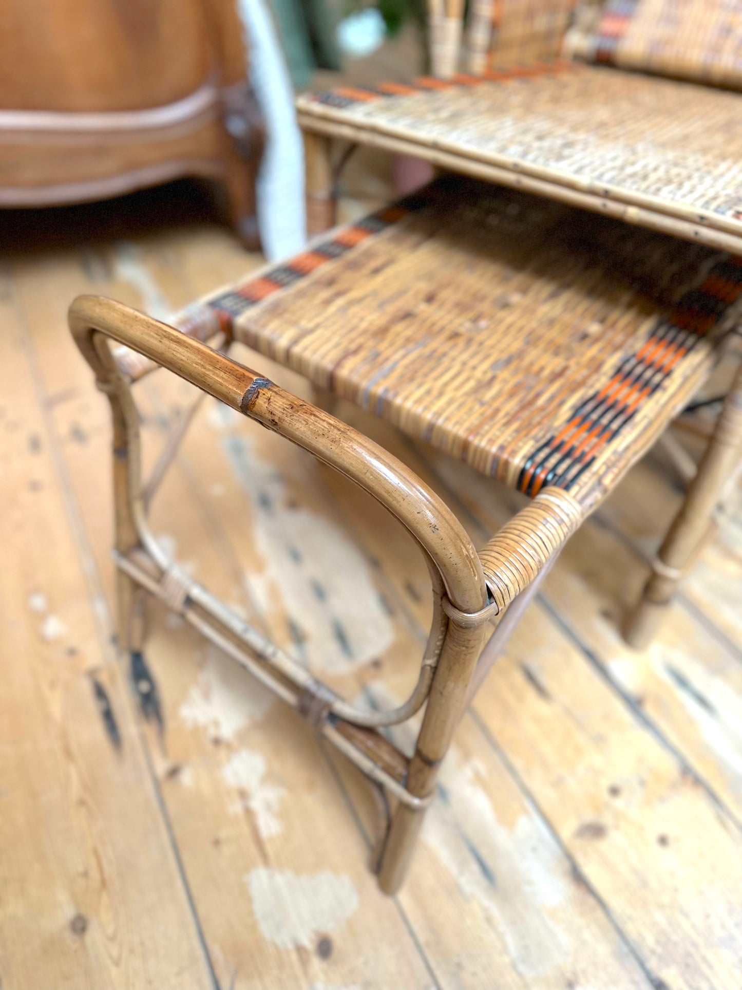 Vintage European Extendable Cane Lounge Chair
