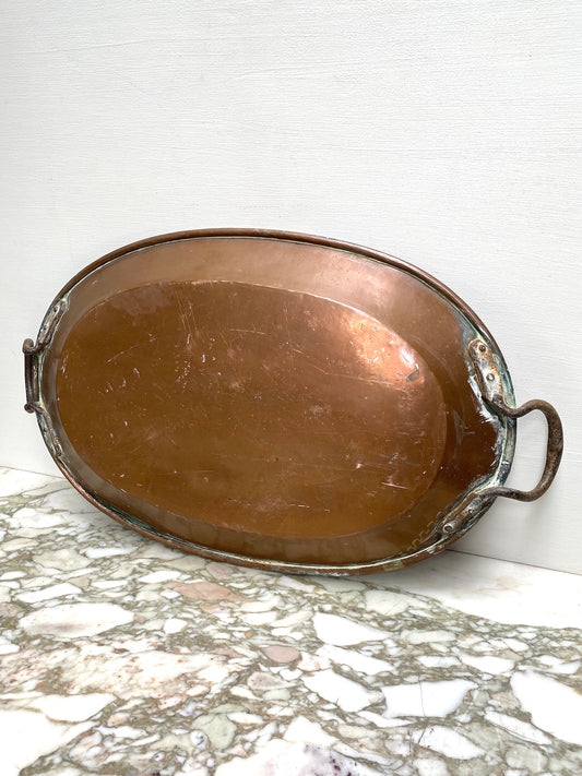 Antique French Large Copper Oval Gratiné Dish