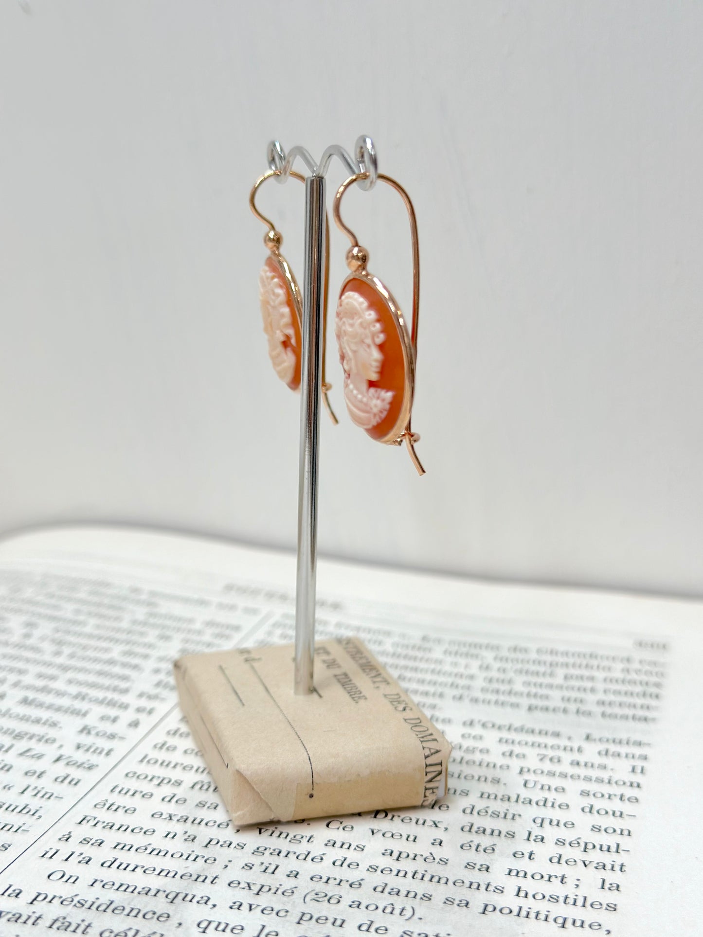 Italian Small Oval Floral Lady Cameo Earrings