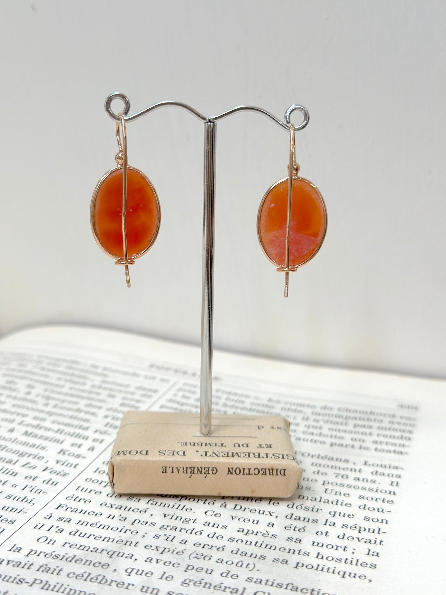 Italian Small Oval Floral Lady Cameo Earrings