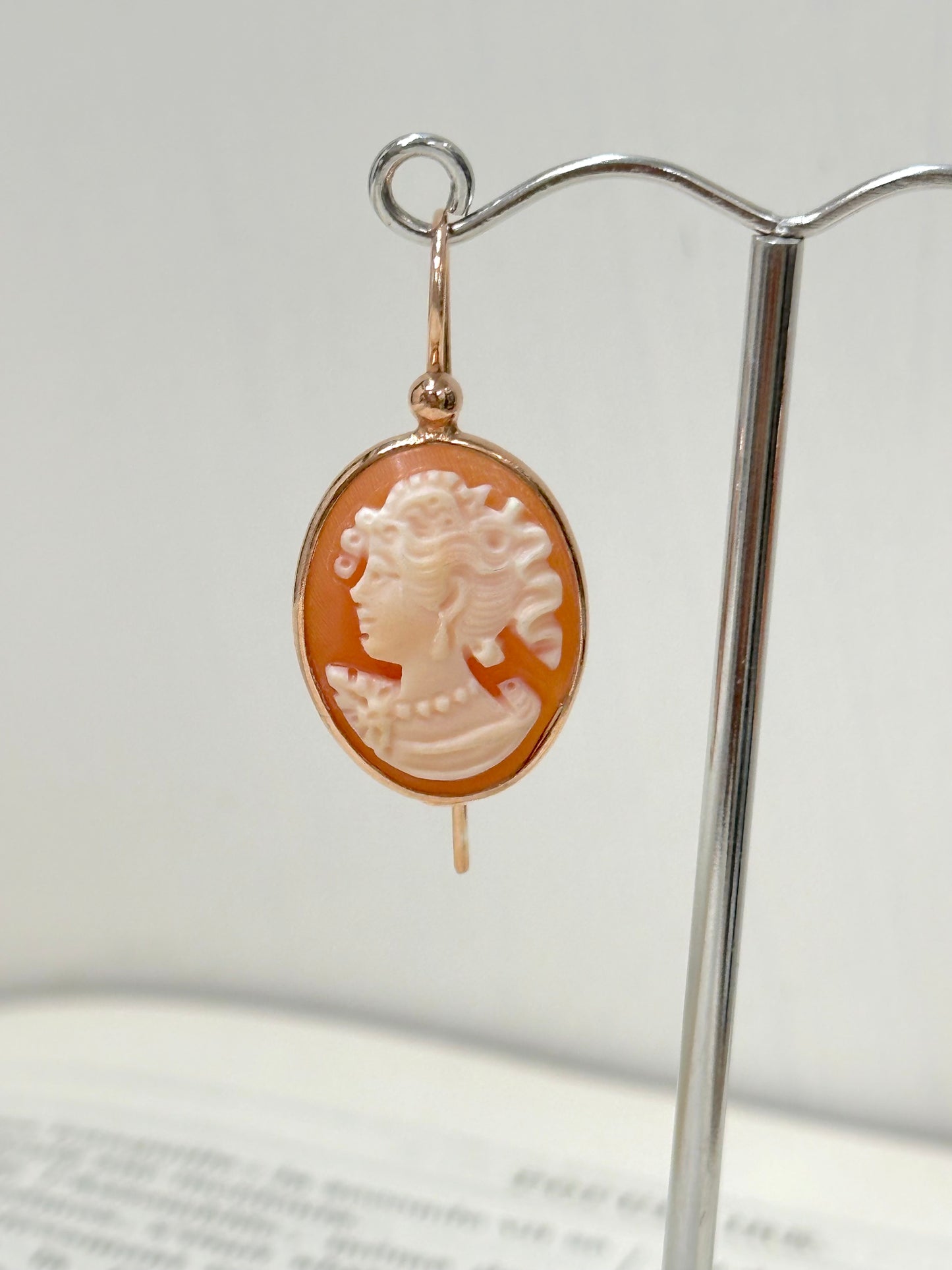 Italian Small Oval Floral Lady Cameo Earrings
