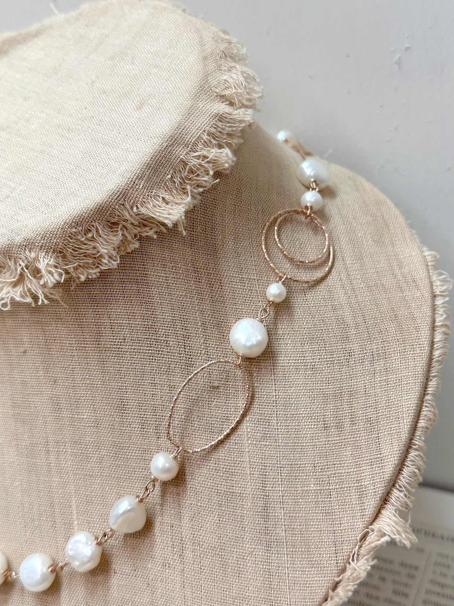 Italian Pearl And Rose Gold Circle Link Necklace