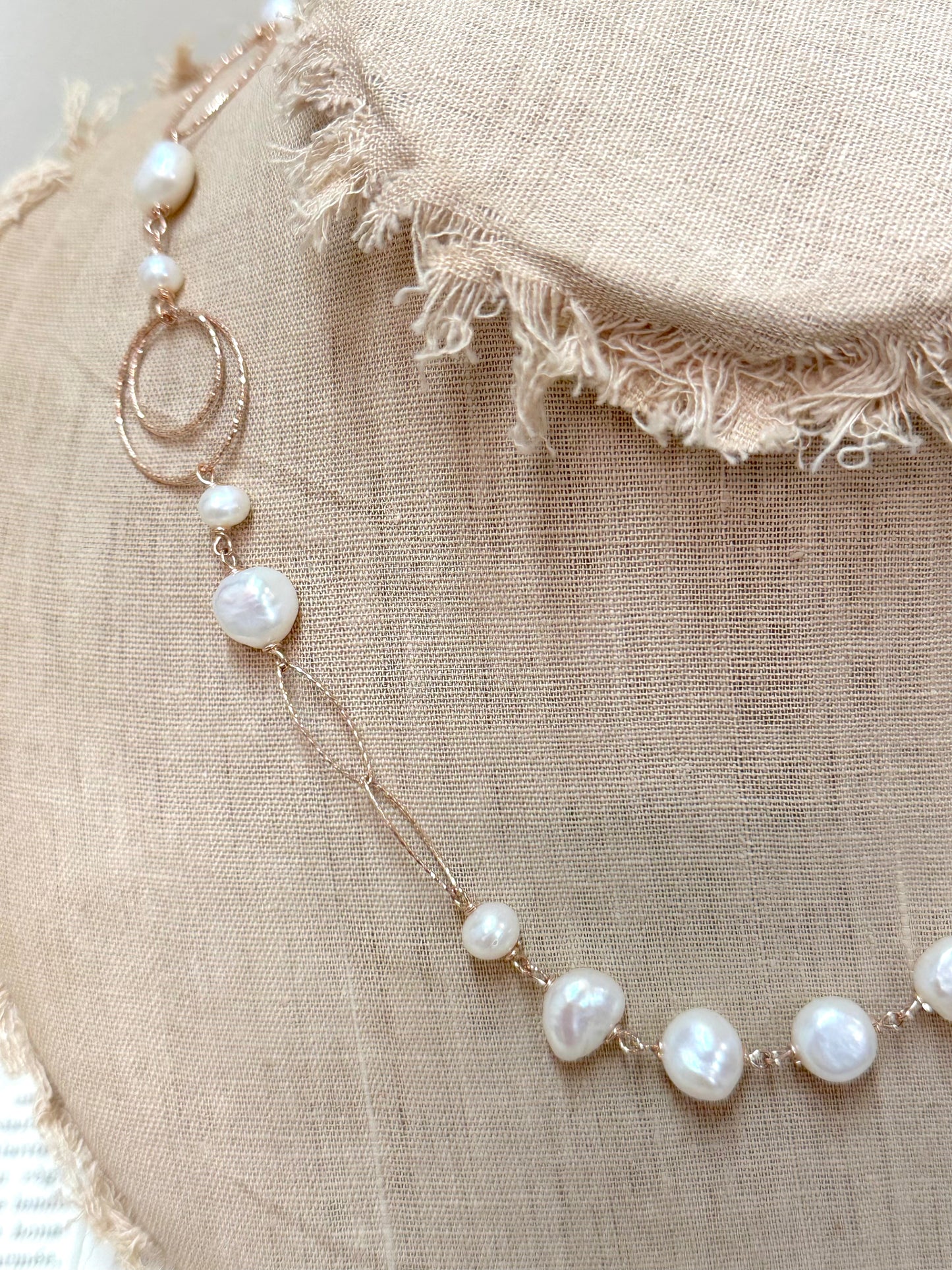 Italian Pearl And Rose Gold Circle Link Necklace