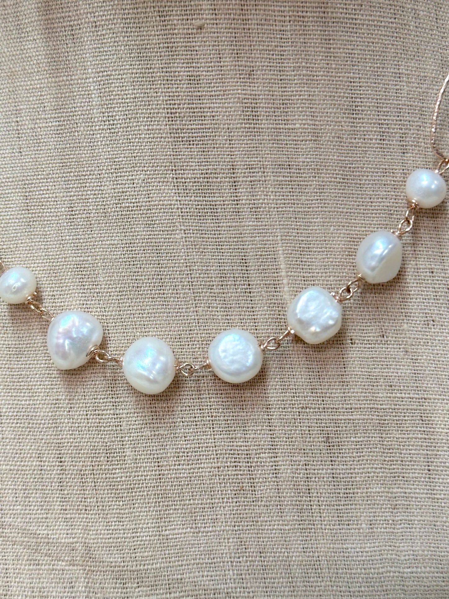 Italian Pearl And Rose Gold Circle Link Necklace