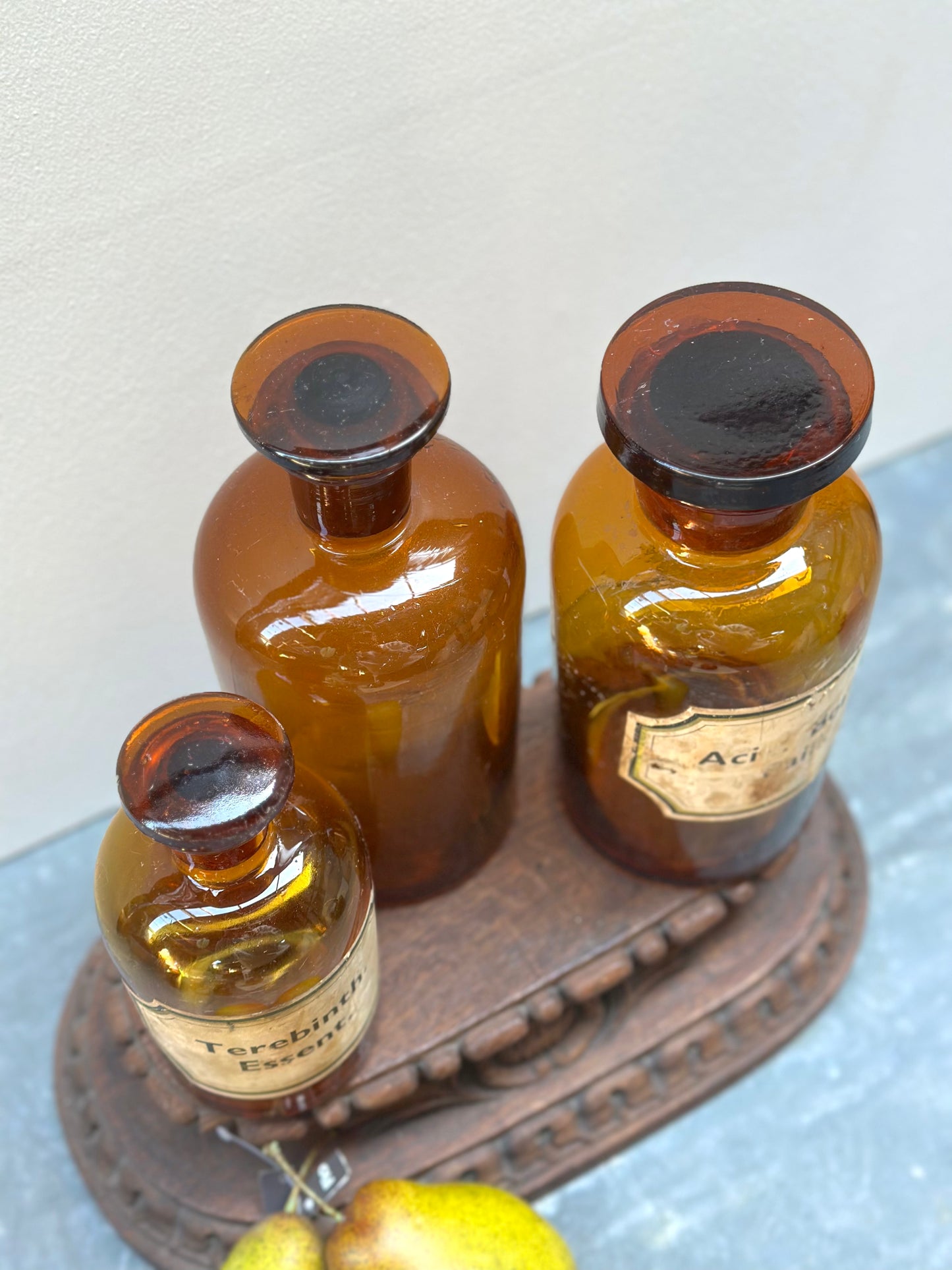 Antique French Set of Apothocary Bottles - Amber Glass I