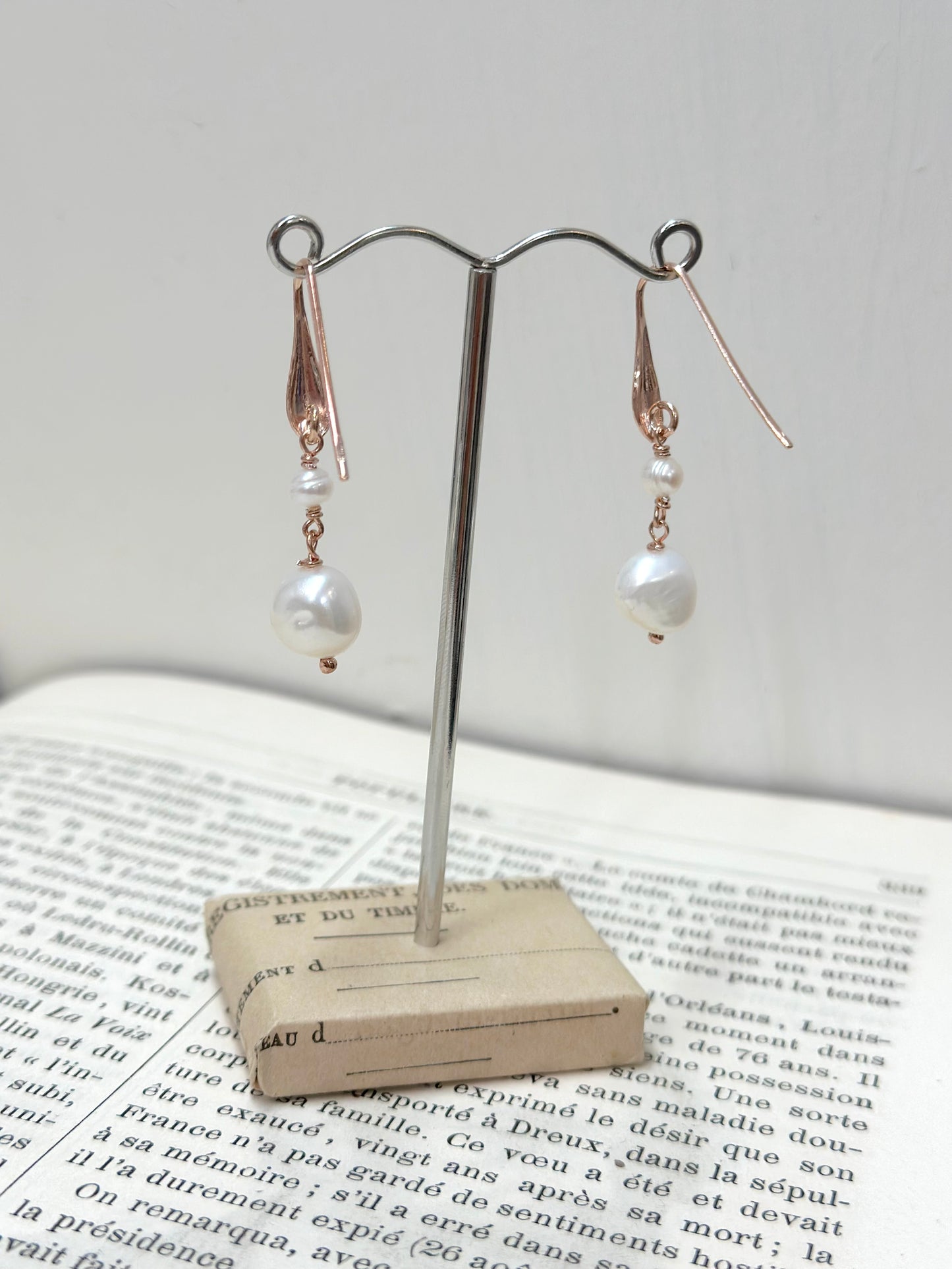 Italian Double Pearl Drop Earrings