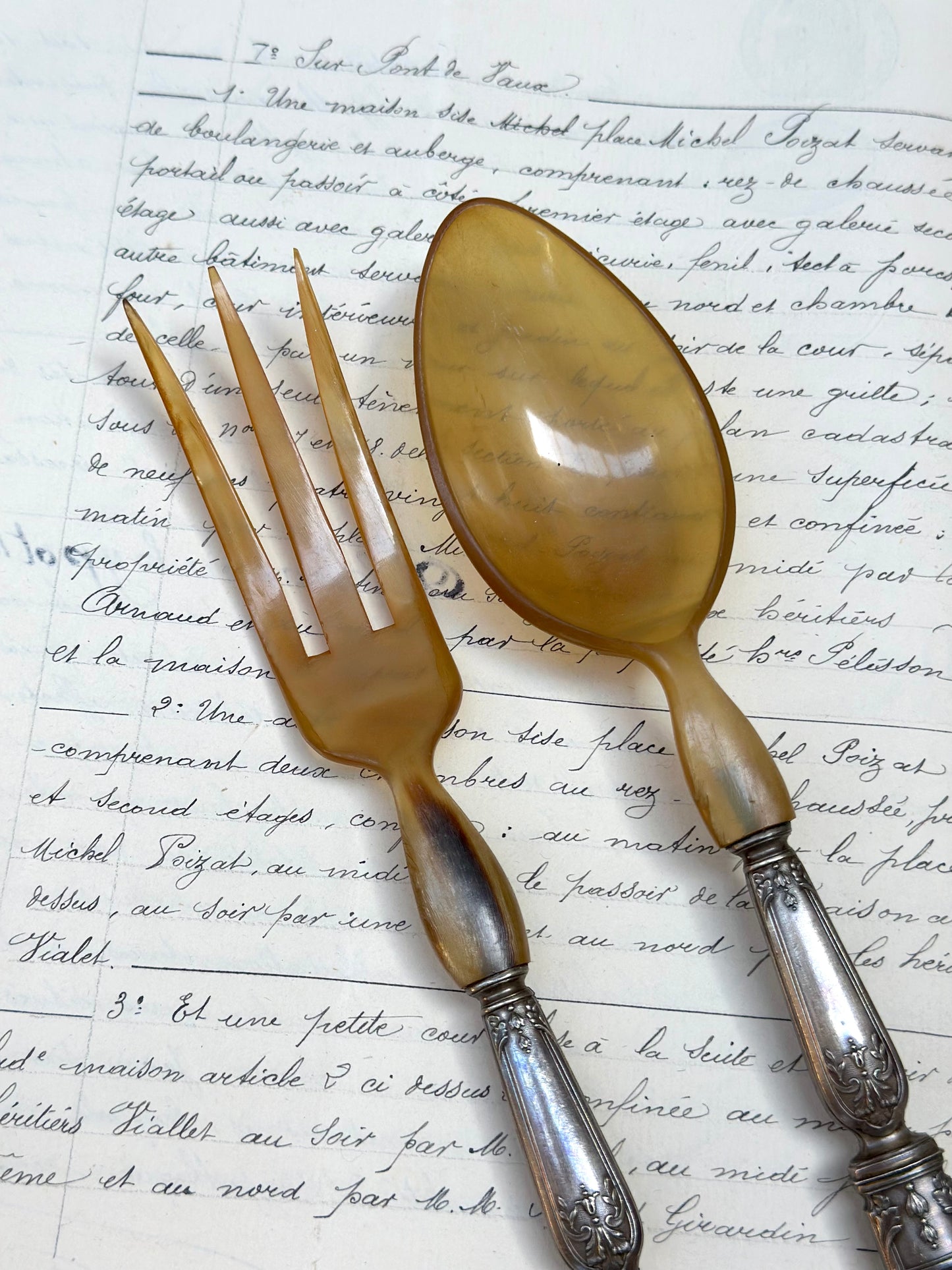 Antique French 'Fayet, Vichy' Salad Server Set