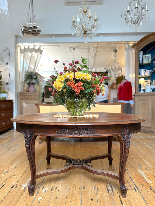 Antique French Solid Oak Extendable Oval Table
