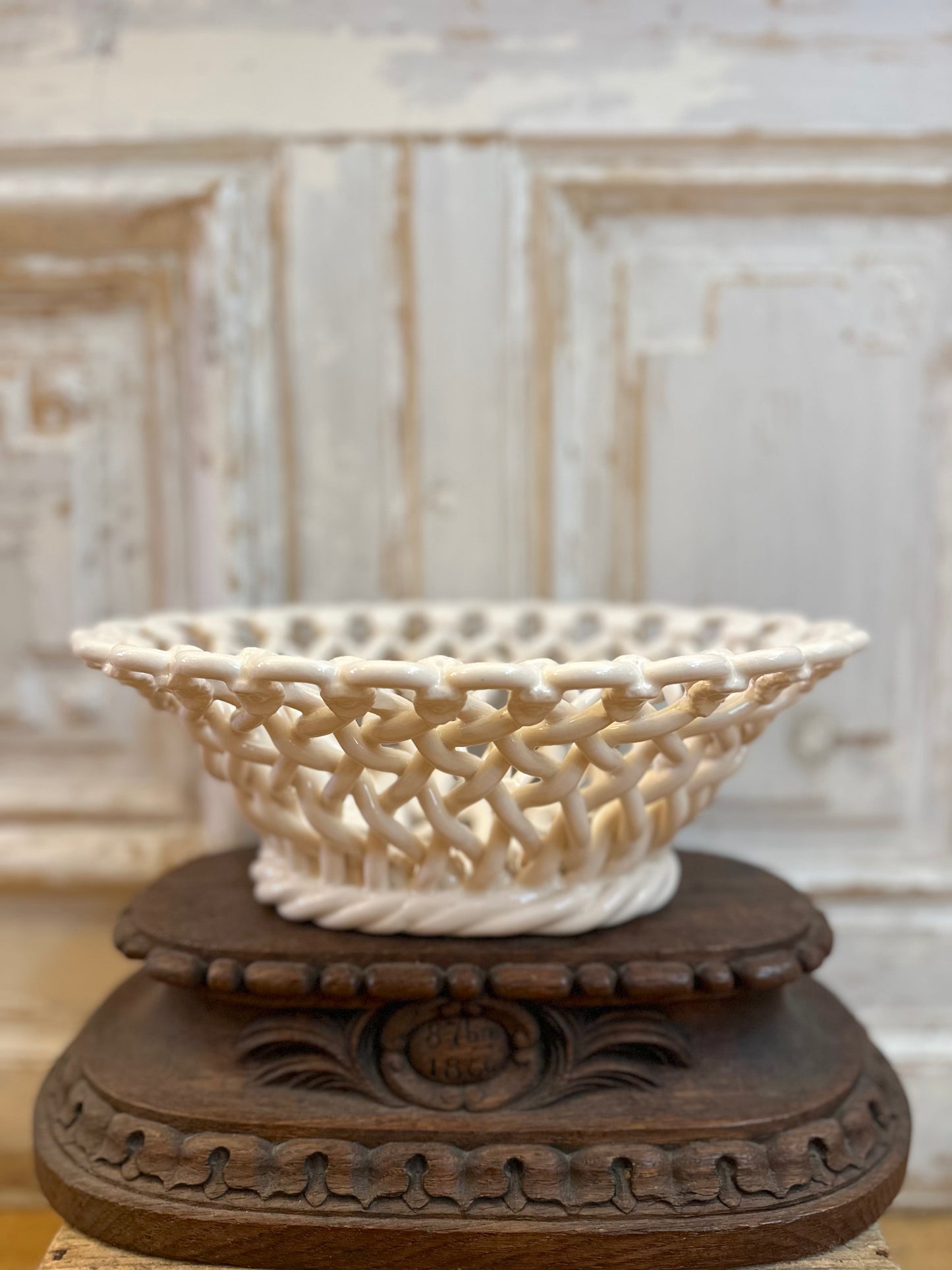French Ceramic Woven Oval Basket - Sable