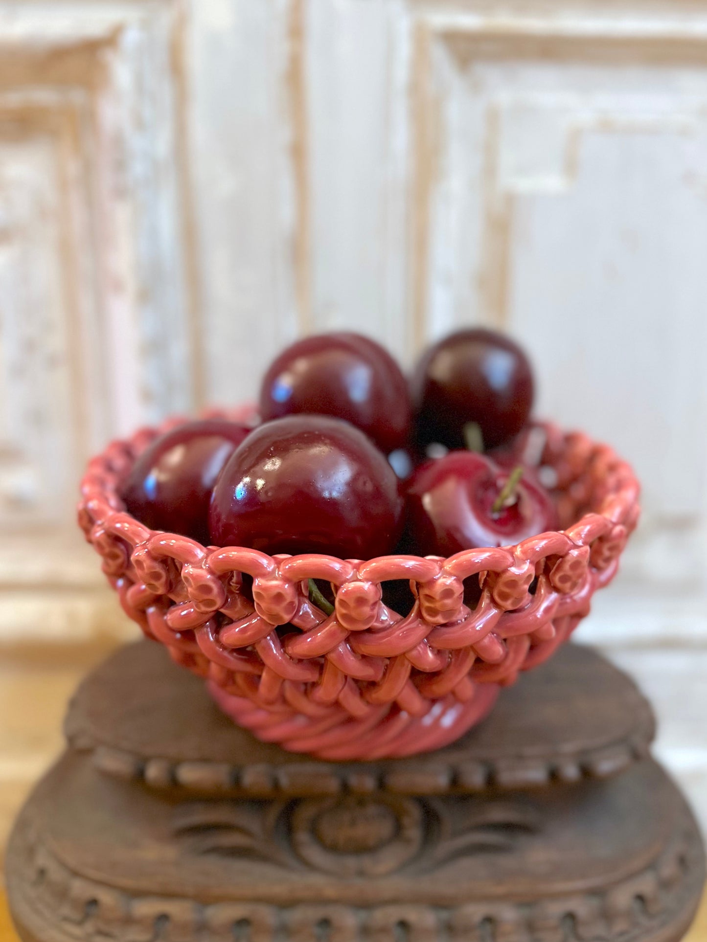 French Ceramic Woven Basket - Old Rose