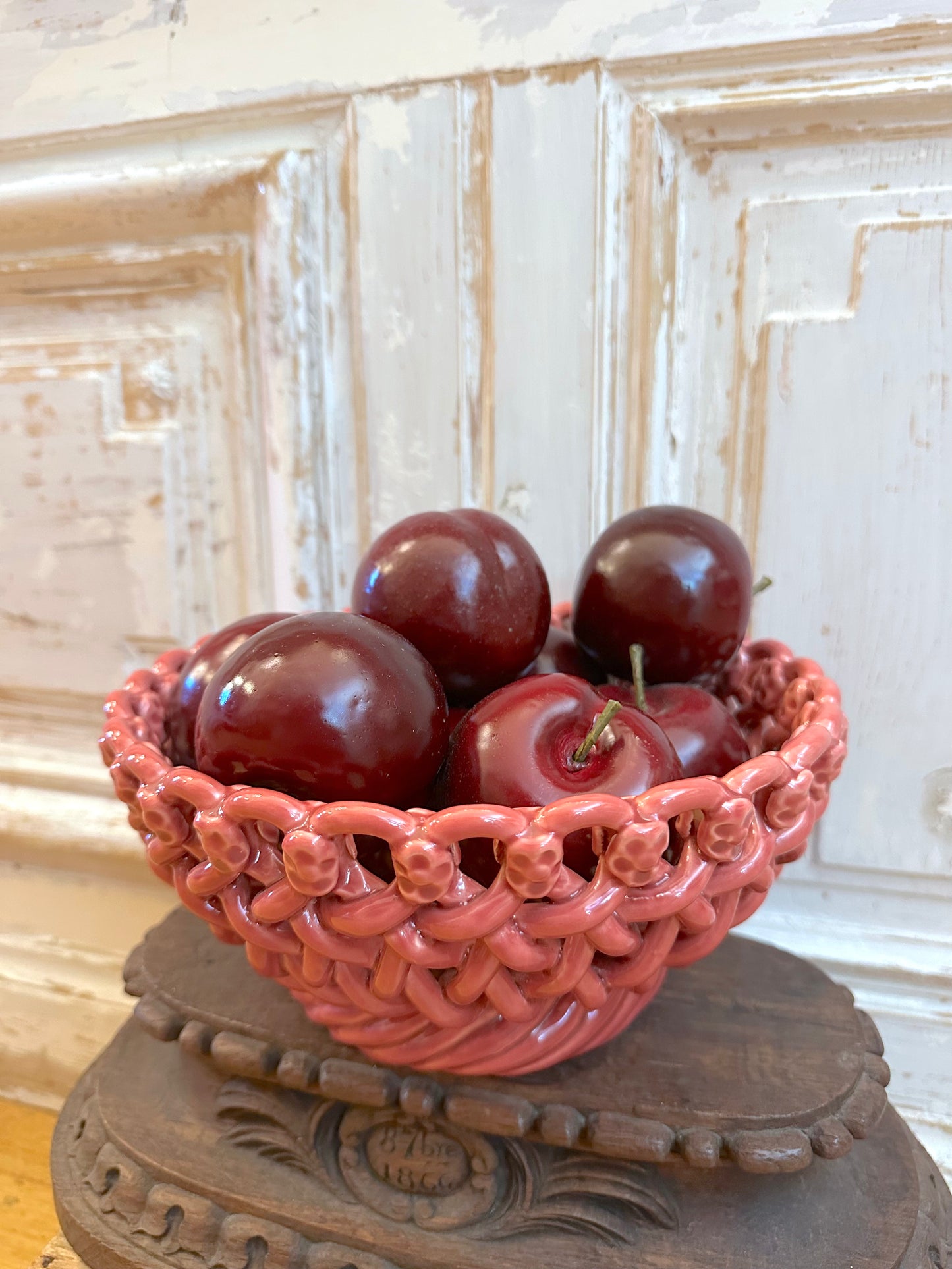 French Ceramic Woven Basket - Old Rose