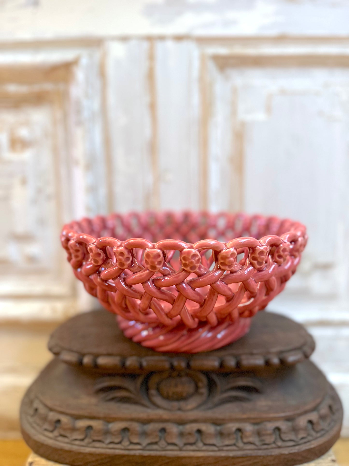 French Ceramic Woven Basket - Old Rose