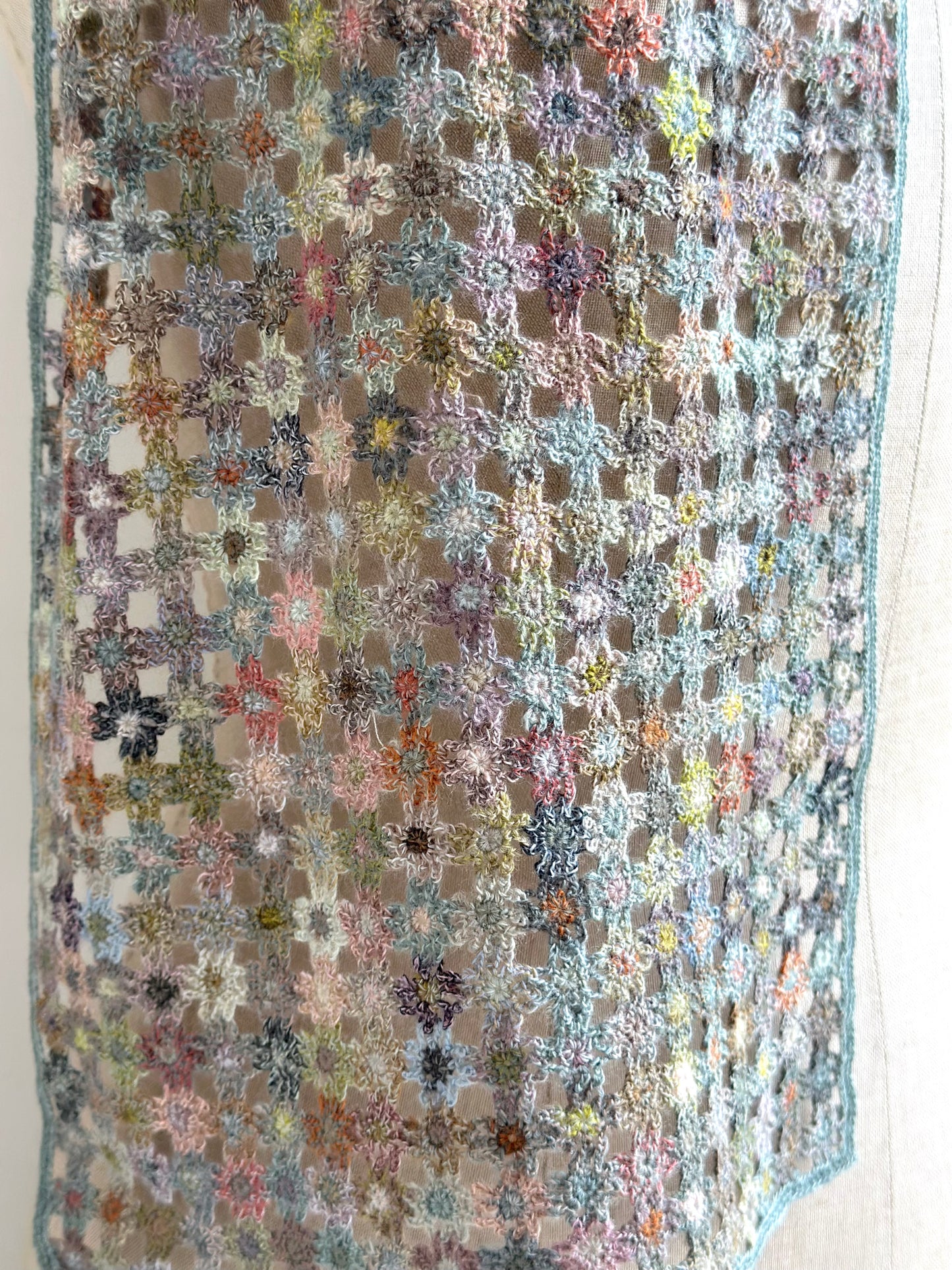 Sophie Digard Spring Blooms Blue Crochet Wool Scarf