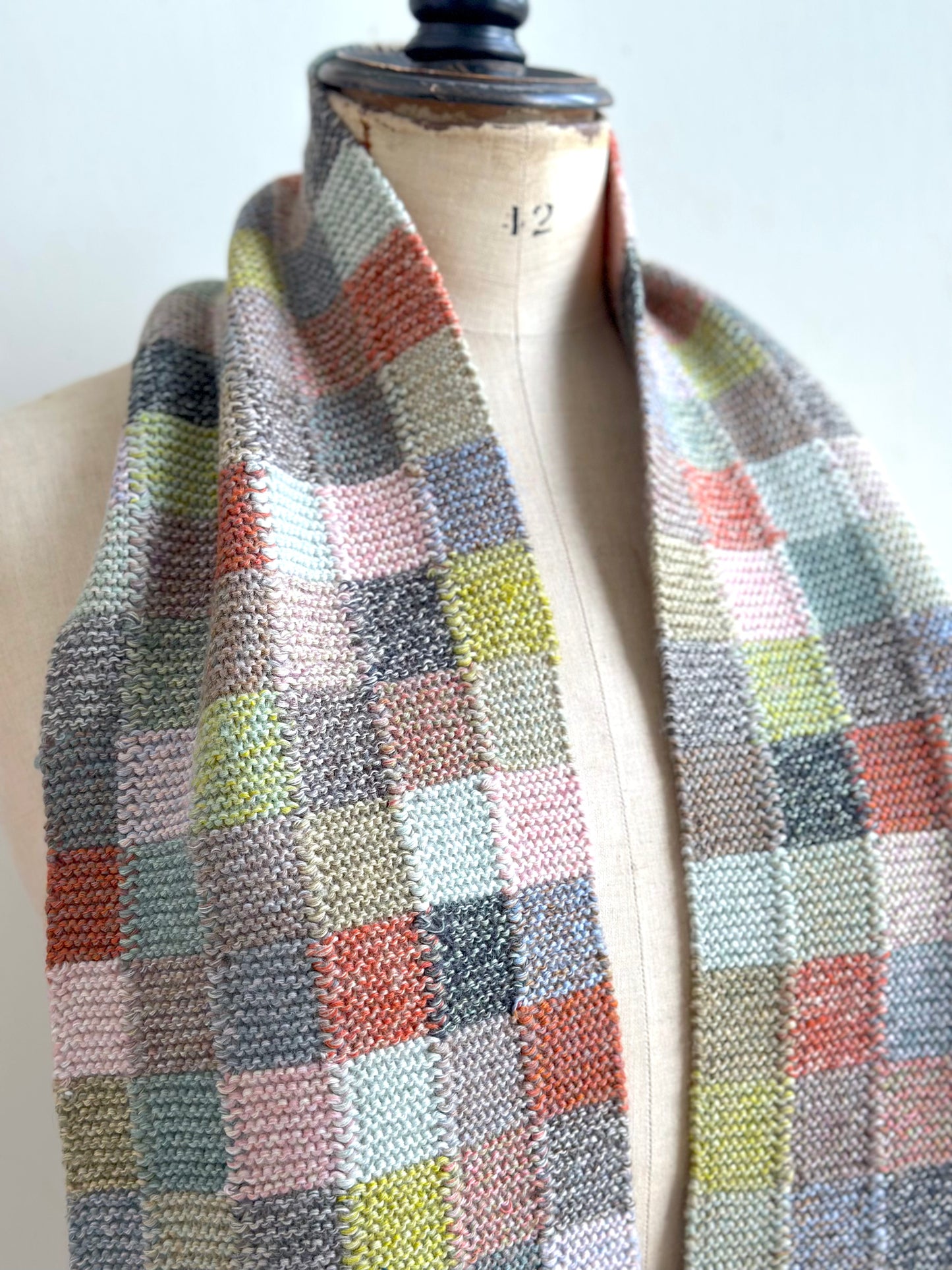 Sophie Digard Pastel Multi Check Crochet Wool Scarf