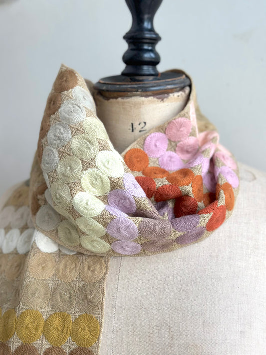 Sophie Digard Crochet Scarf Multi Circle Mosiac In Biscuit