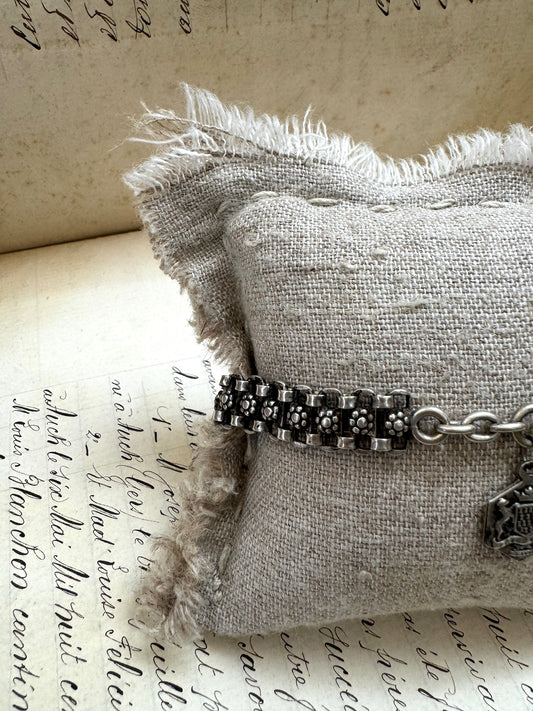 Antique French Silver Bracelet with Breton Charm