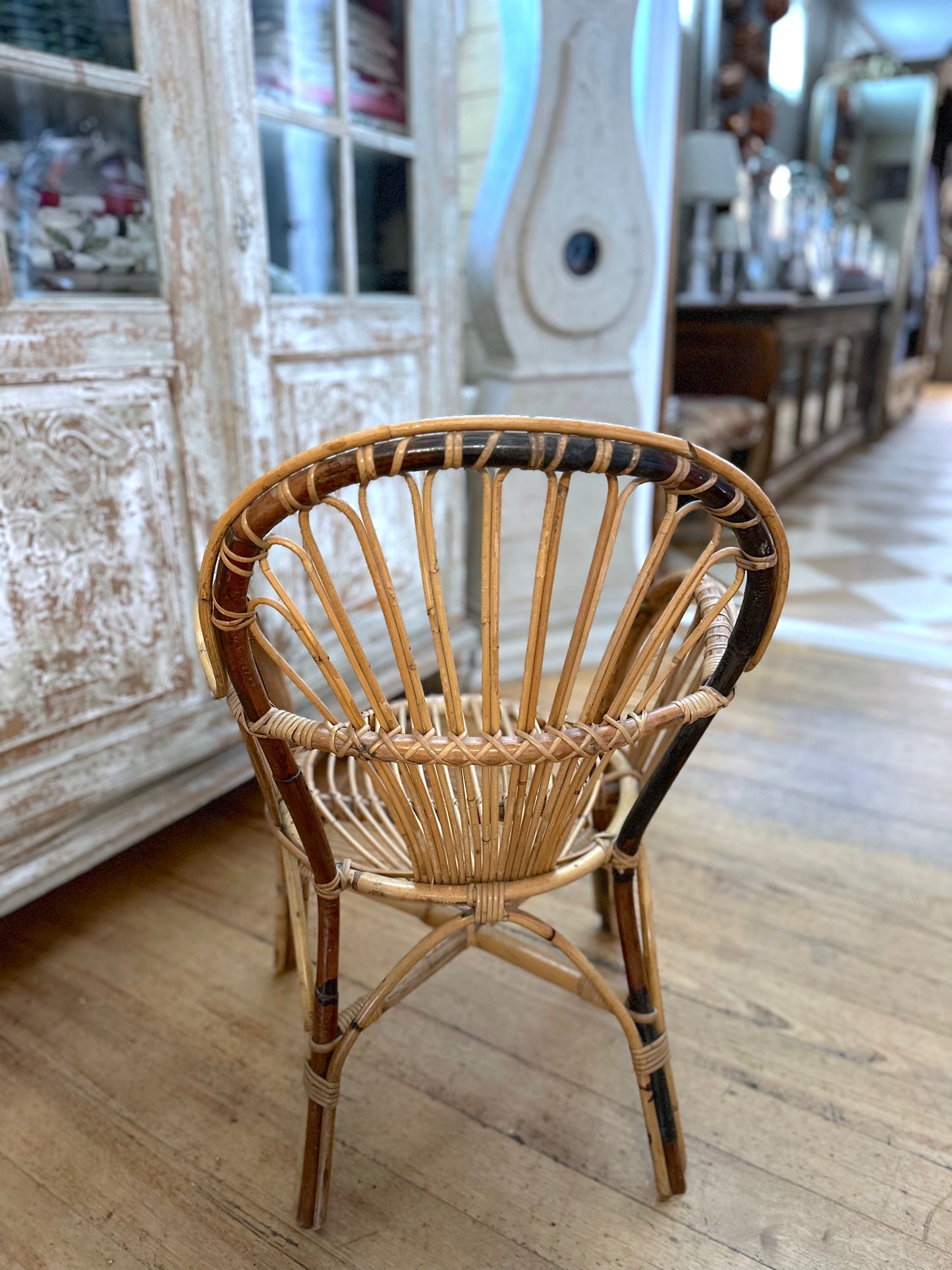 Vintage French Mid-Century Cane Occasional Chair