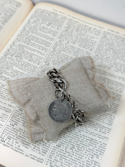 Antique French Silver Bracelet With 1871 Two Francs Coin