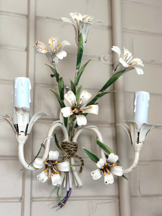 Vintage French Pair Of Flower Wall Sconces