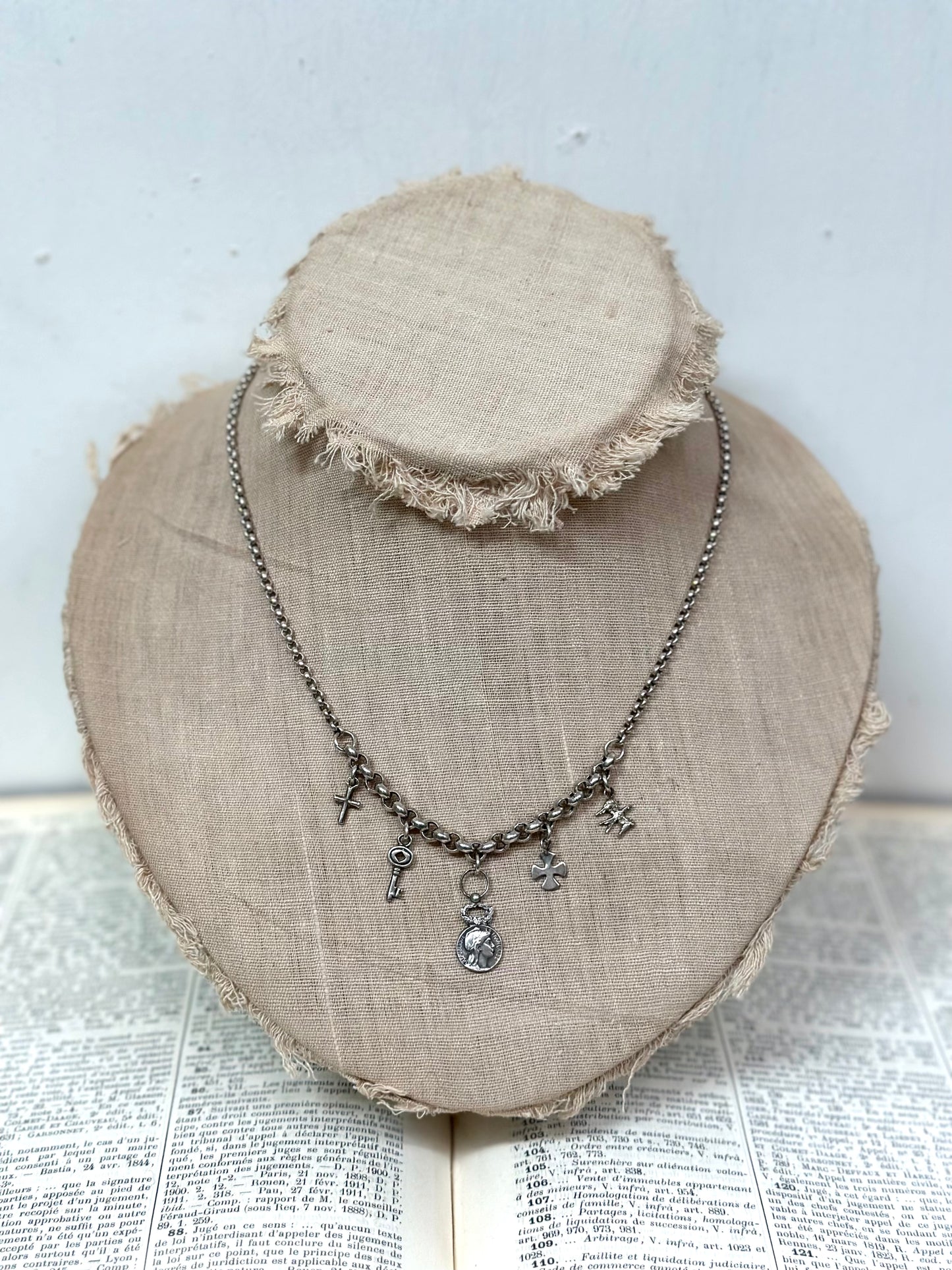 Antique French Silver 'Republic Francaise' Charm Necklace