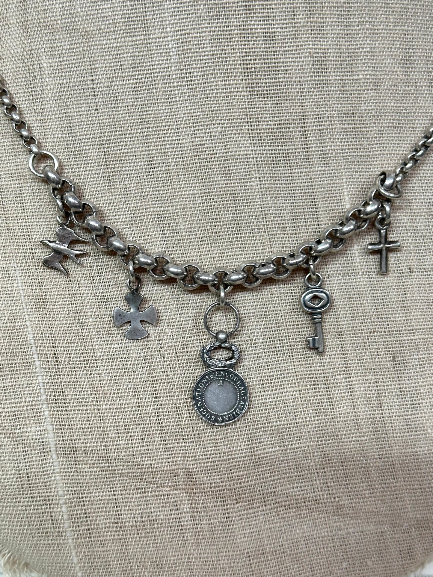 Antique French Silver 'Republic Francaise' Charm Necklace