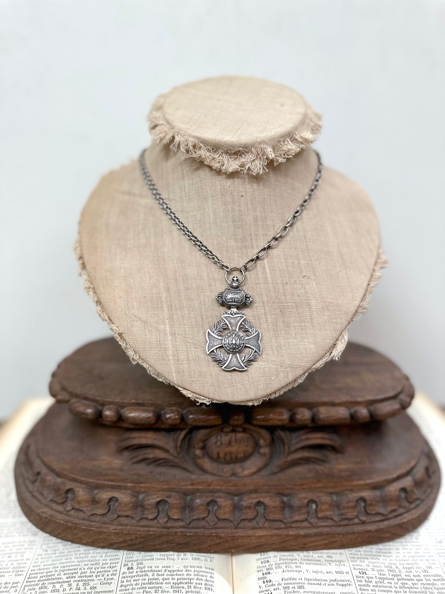 Antique French Silver Merit Award Medal Necklace