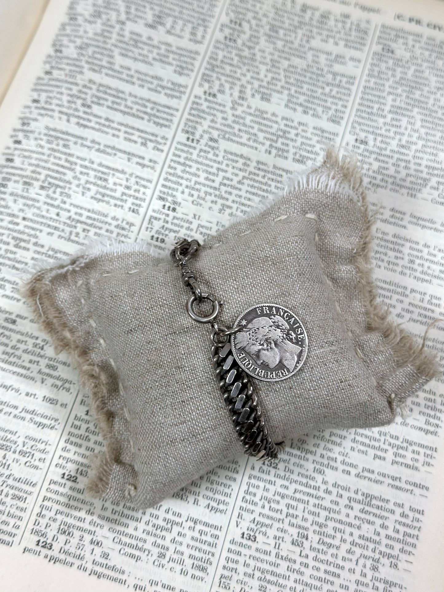 Antique French 1872 Silver Coin Charm Bracelet