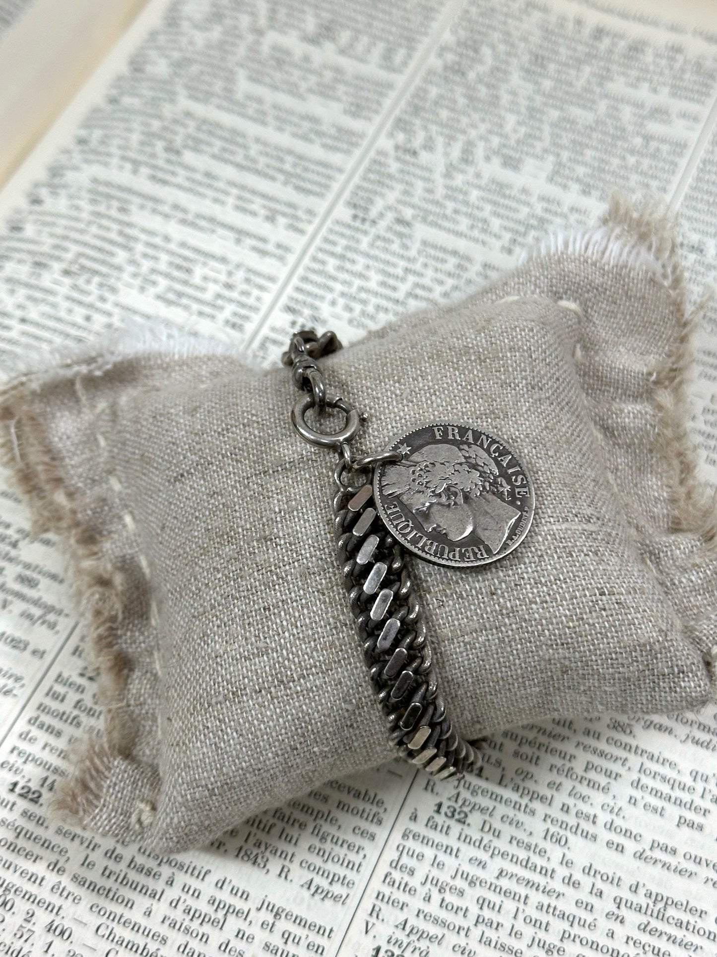 Antique French 1872 Silver Coin Charm Bracelet