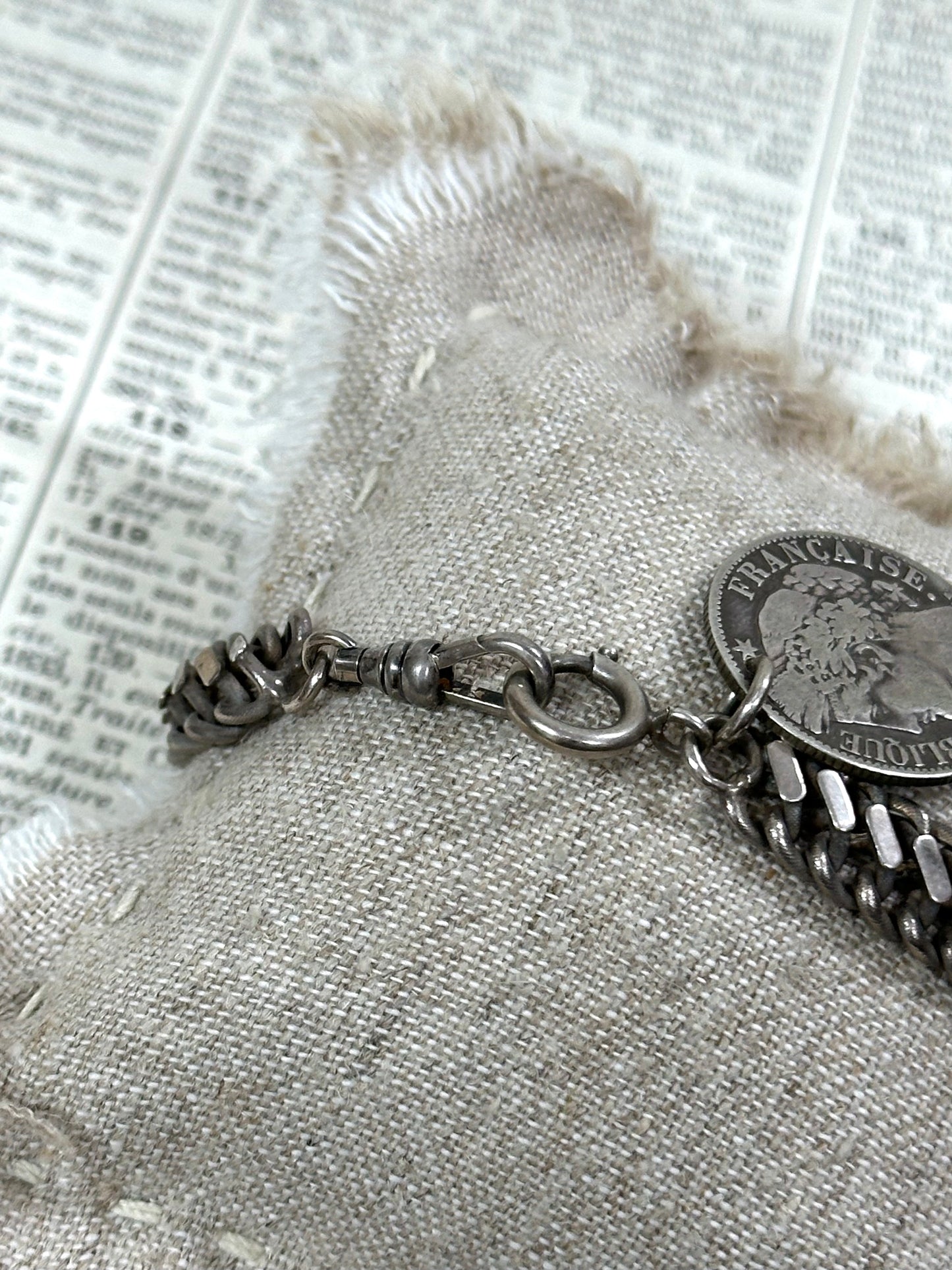Antique French 1872 Silver Coin Charm Bracelet