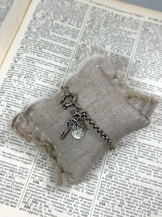 Antique French Silver Bracelet With Petite Charms
