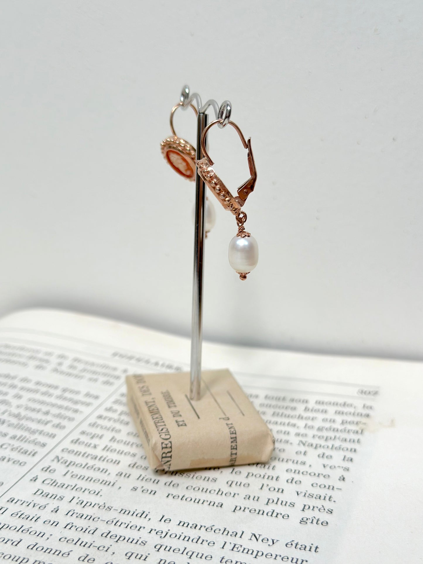 Italian Oval Cameo & Pearl Earrings