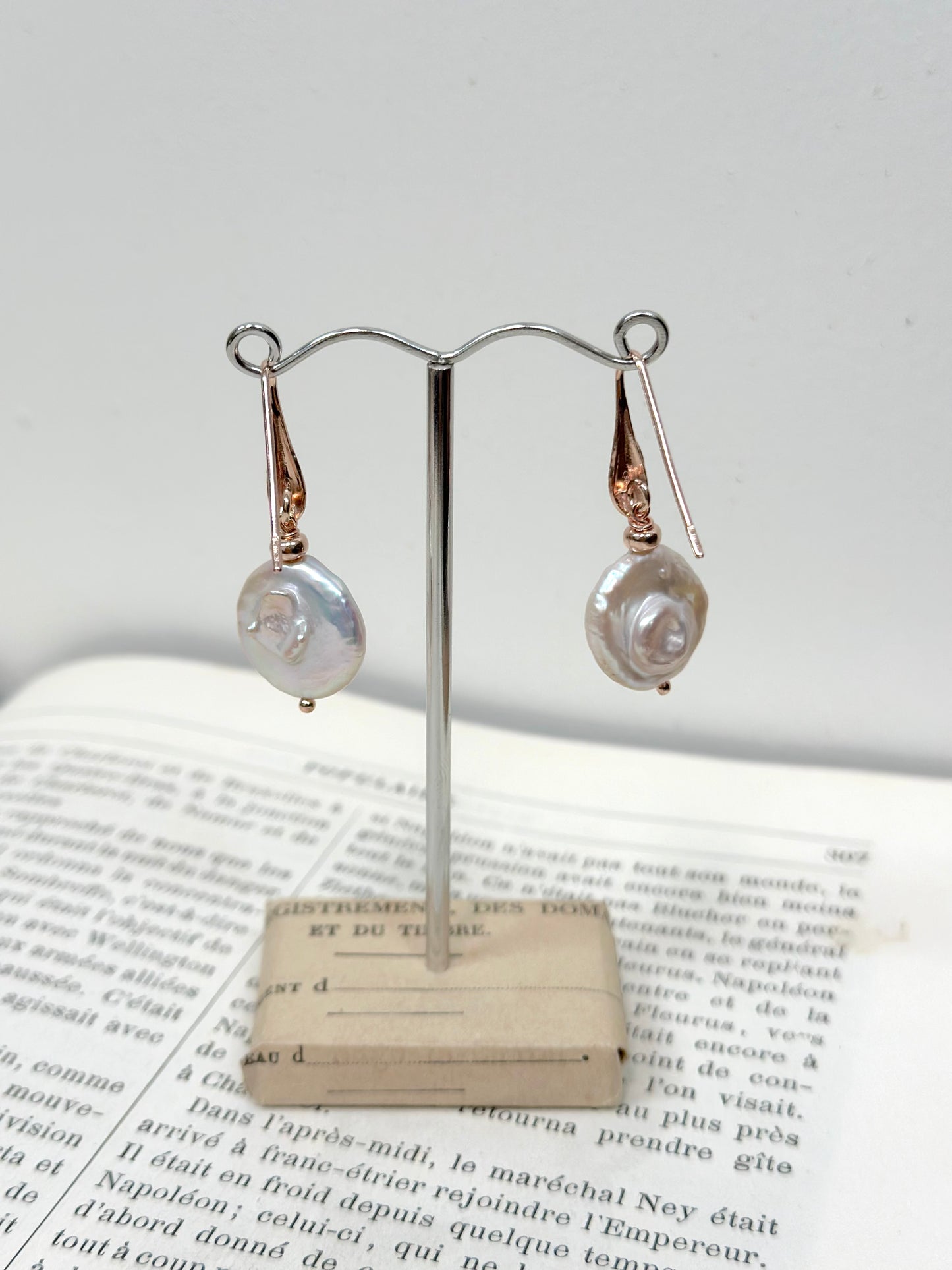 Italian Large Coin Pearl Hook Earrings