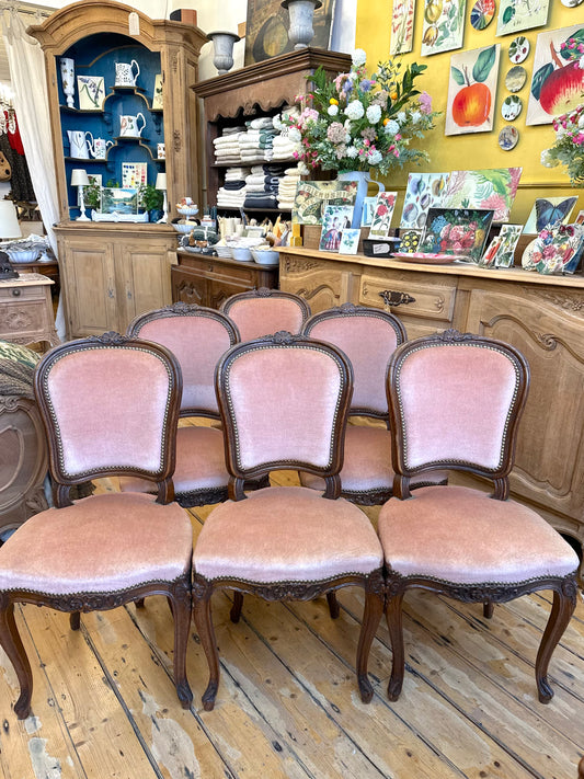 Set of 6 Antique French Upholstered Dining Chairs