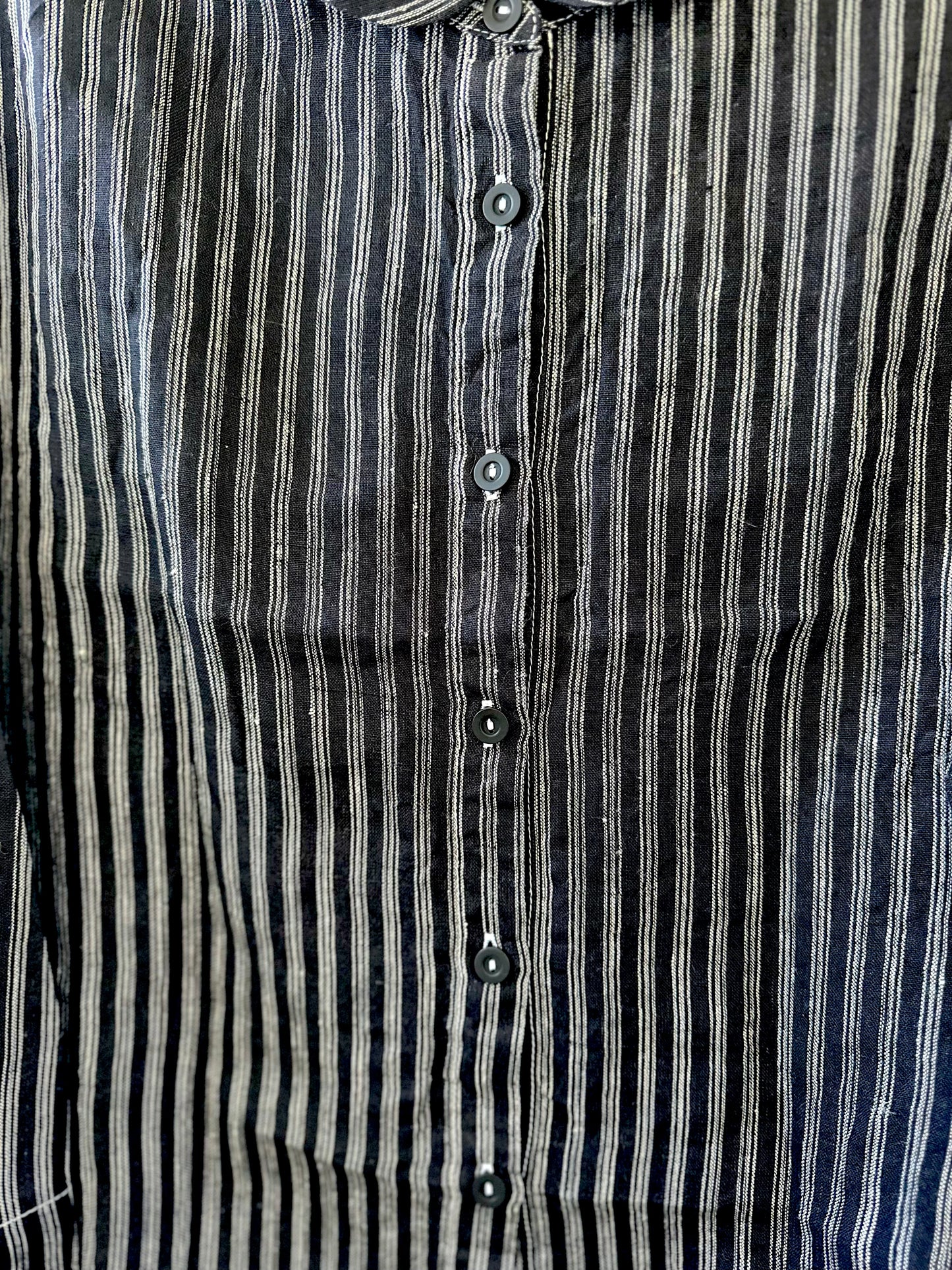 Metta Rae Linen Shirt - Black And White Ticking Stripe