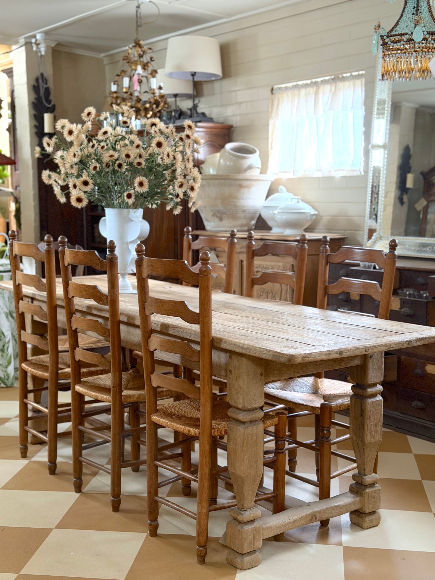 Vintage French Oak Ladderback Dining Chairs - Set of 6