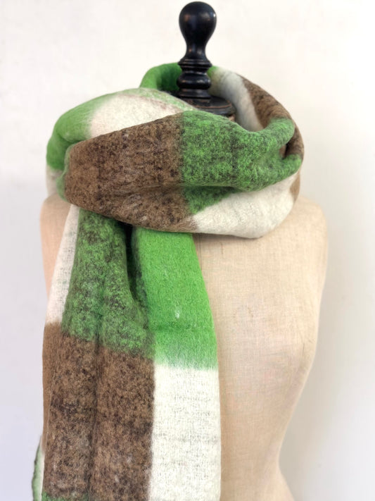 Runaway Bicycle Merino Wool Scarf - Green/Brown Check