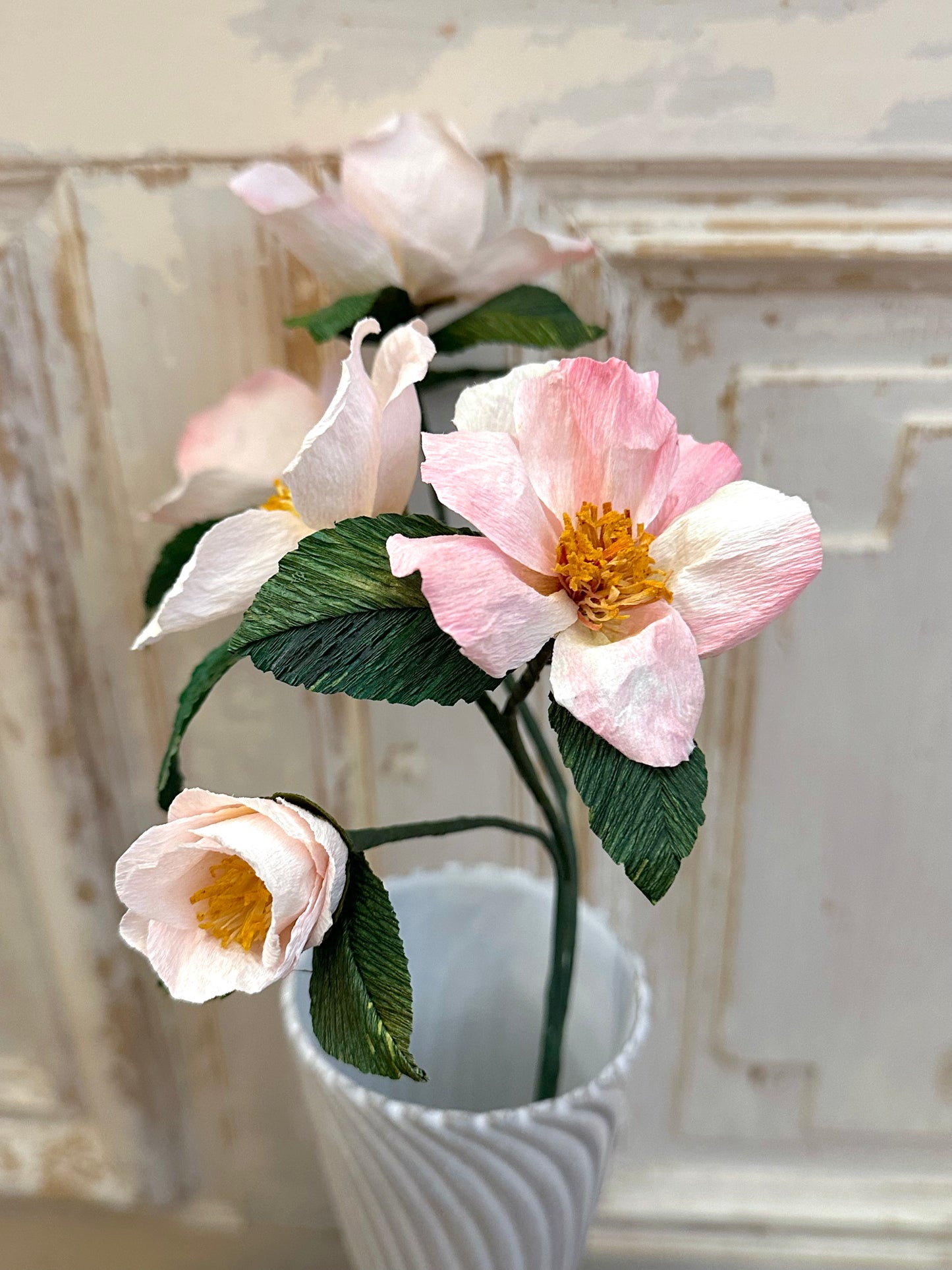 Delicate Handmade Paper Camellia Branch